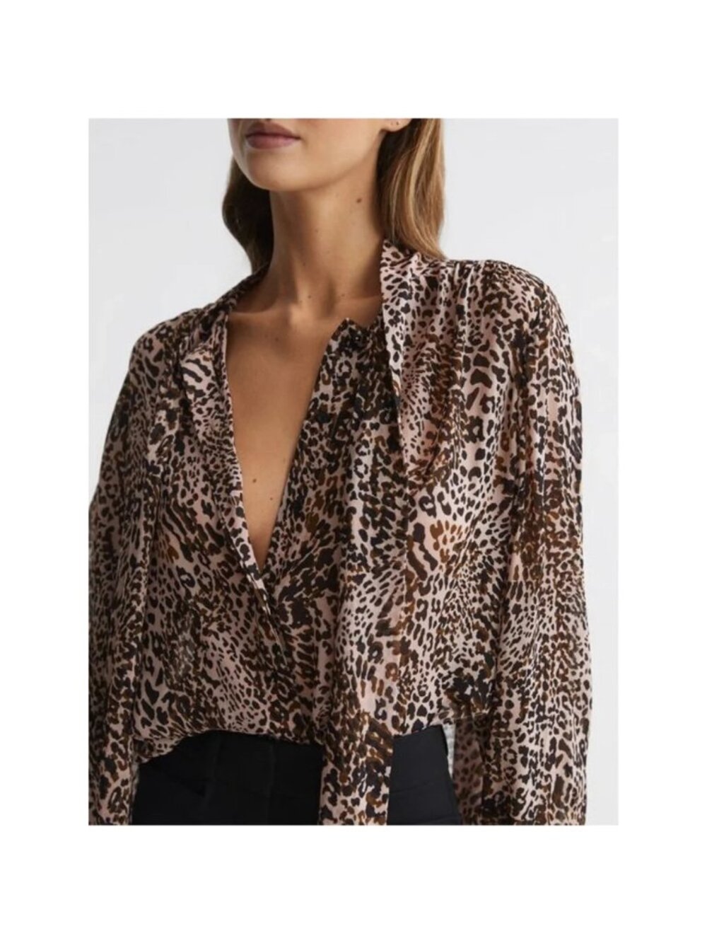 NWT REISS • Tora Animal Cheetah Print Neck Tie Blouse Sz US 4